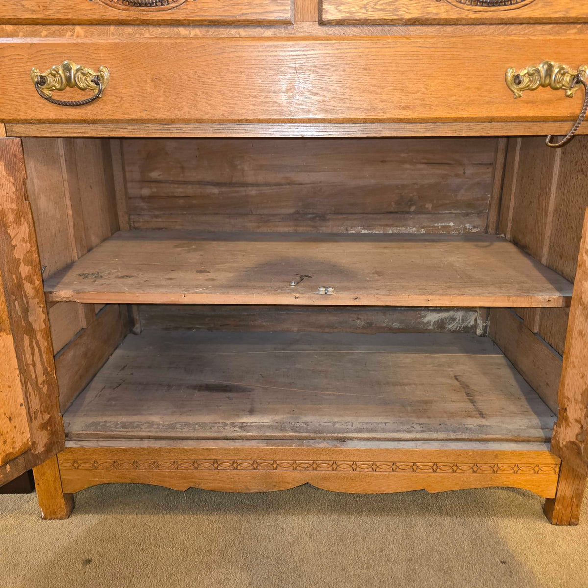 Antique Oak Carved Detail Hutch *No Key*