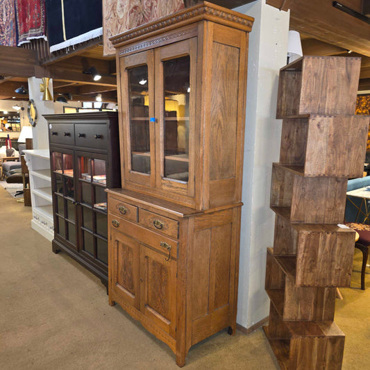 Antique Oak Carved Detail Hutch *No Key*