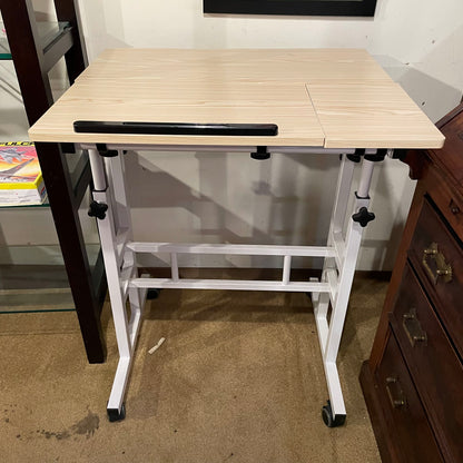 Narrow White Metal Adjust. Desk