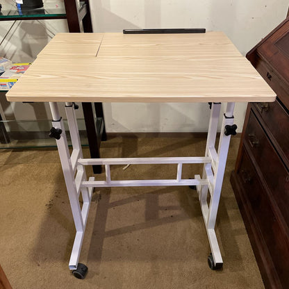 Narrow White Metal Adjust. Desk