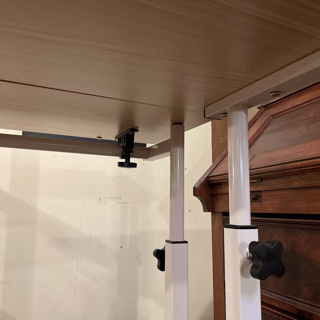 Narrow White Metal Adjust. Desk