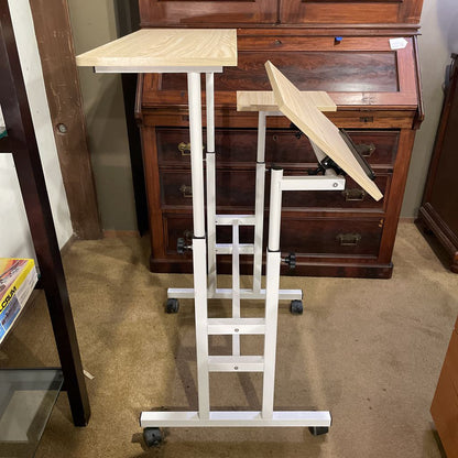 Narrow White Metal Adjust. Desk