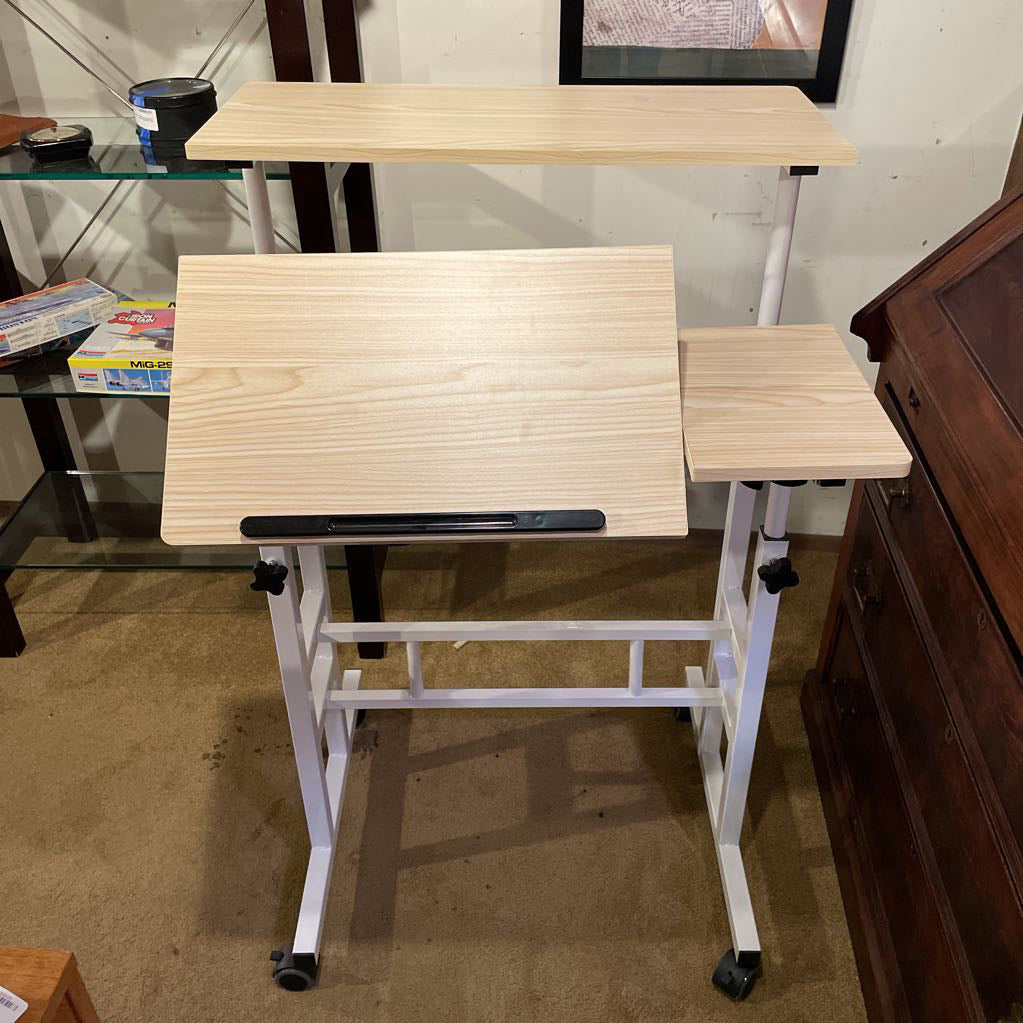 Narrow White Metal Adjust. Desk