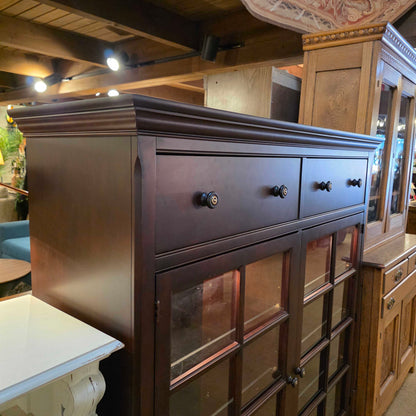 Dark Wood Paned Glass 2 Door/2 Drawer Hutch