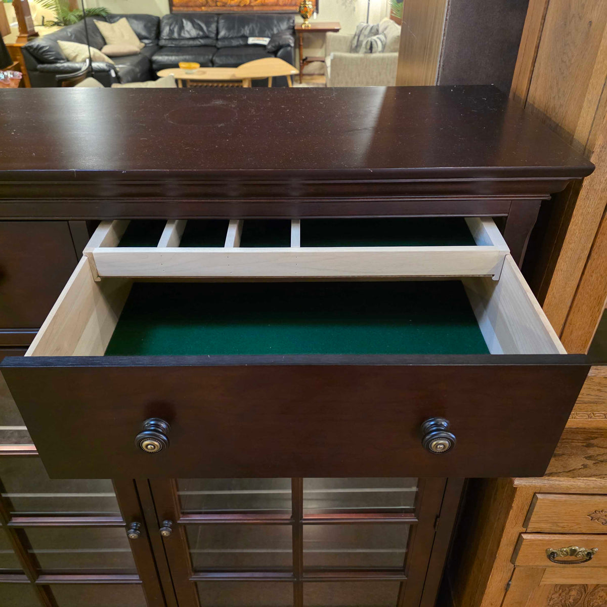 Dark Wood Paned Glass 2 Door/2 Drawer Hutch