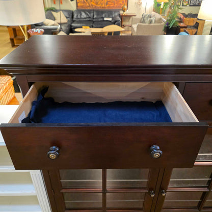 Dark Wood Paned Glass 2 Door/2 Drawer Hutch