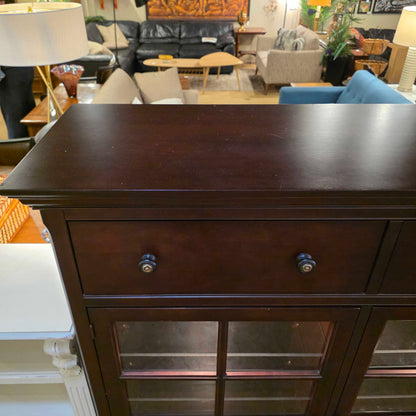 Dark Wood Paned Glass 2 Door/2 Drawer Hutch