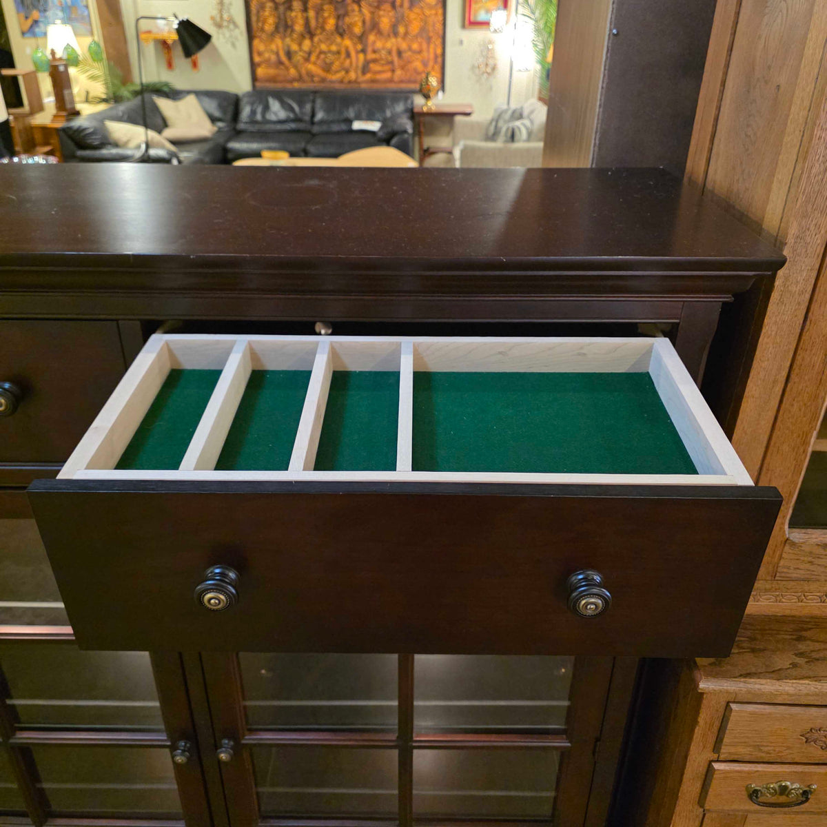 Dark Wood Paned Glass 2 Door/2 Drawer Hutch