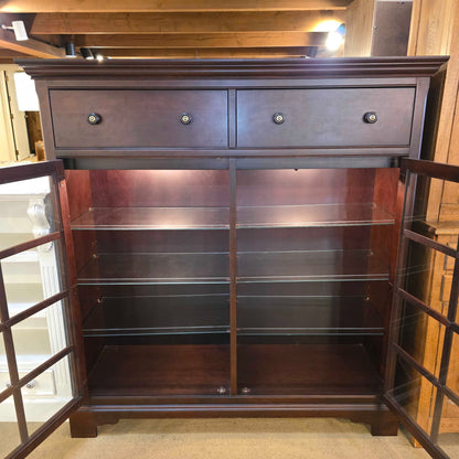 Dark Wood Paned Glass 2 Door/2 Drawer Hutch