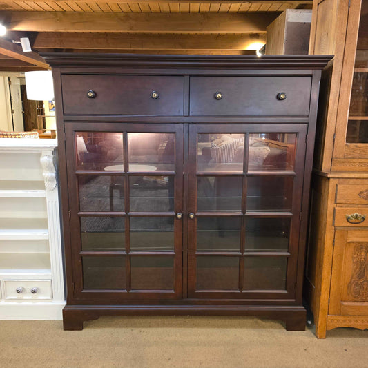 Dark Wood Paned Glass 2 Door/2 Drawer Hutch