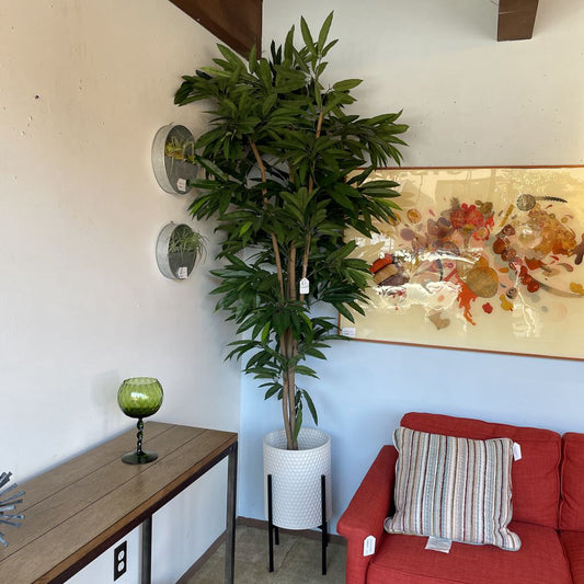Faux Potted Tall Plant In Off-White Dimpled Pot UNIQUE FINDS