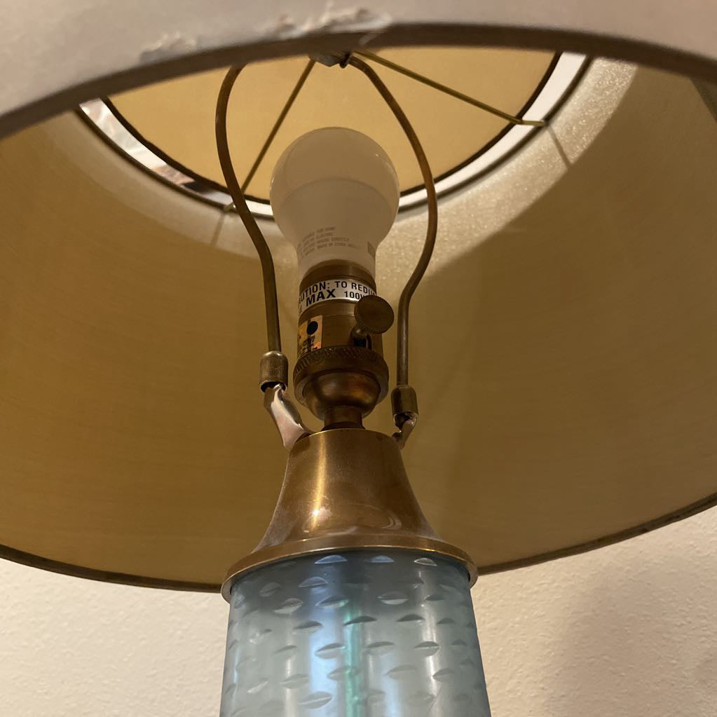 Slender Base Off Green Shade Table Lamp w/ Glass Orb Accent LAMPS