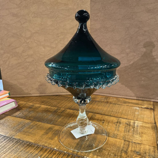 EMPOLI - Teal Clear Rim Dish w/ Lid SMALLS
