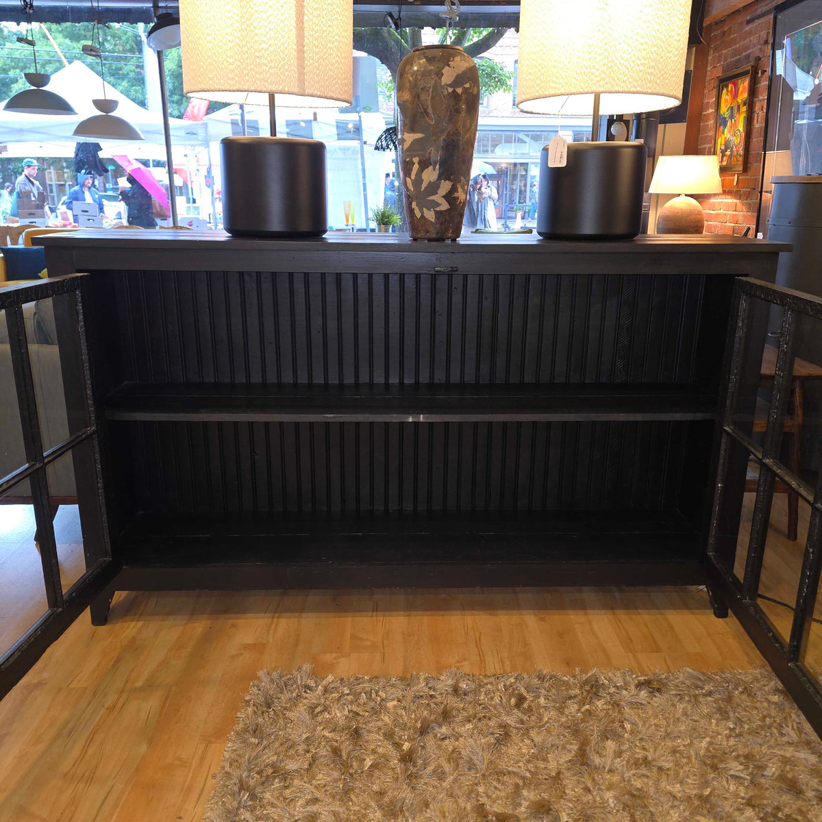 Black Wood Glass Door Cabinet Sideboard