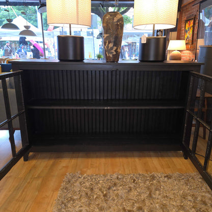 Black Wood Glass Door Cabinet Sideboard