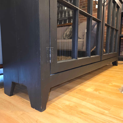 Black Wood Glass Door Cabinet Sideboard