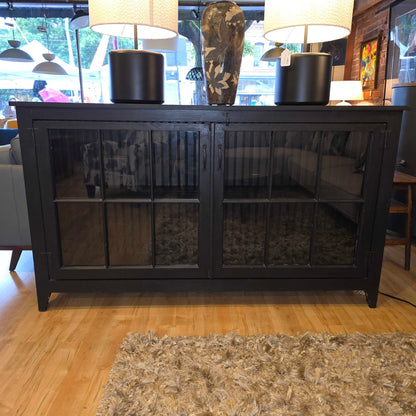 Black Wood Glass Door Cabinet Sideboard