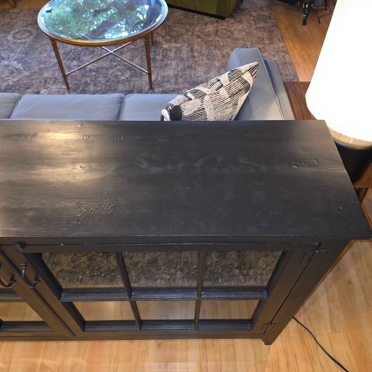 Black Wood Glass Door Cabinet Sideboard