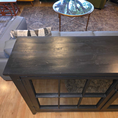 Black Wood Glass Door Cabinet Sideboard