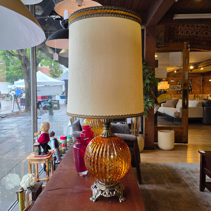 70's Amber Ball Base Lamp w/ Original Shade