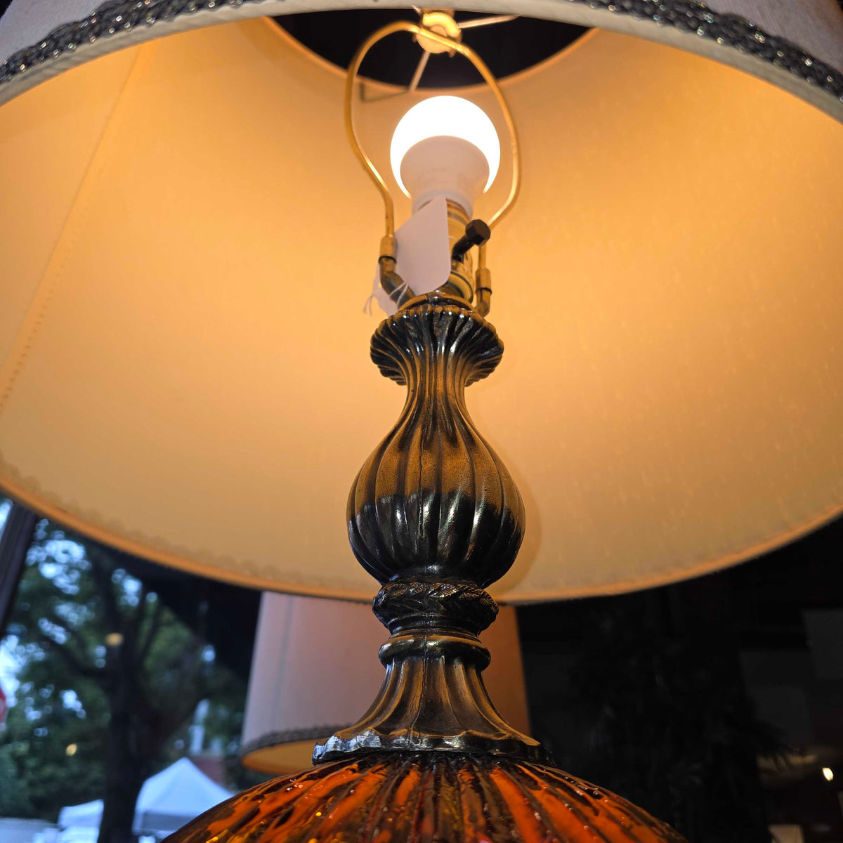 70's Amber Ball Base Lamp w/ Original Shade