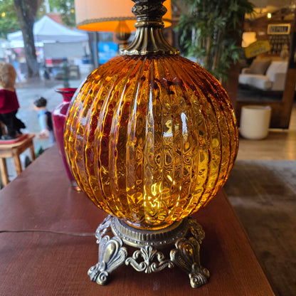 70's Amber Ball Base Lamp w/ Original Shade