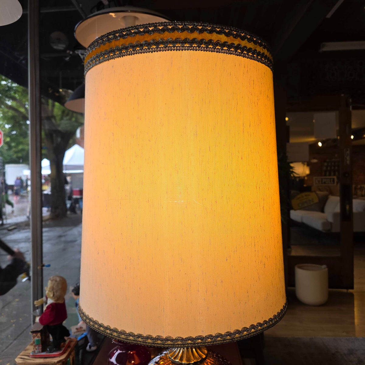 70's Amber Ball Base Lamp w/ Original Shade