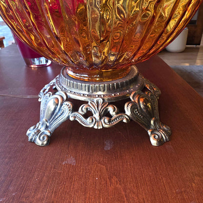 70's Amber Ball Base Lamp w/ Original Shade