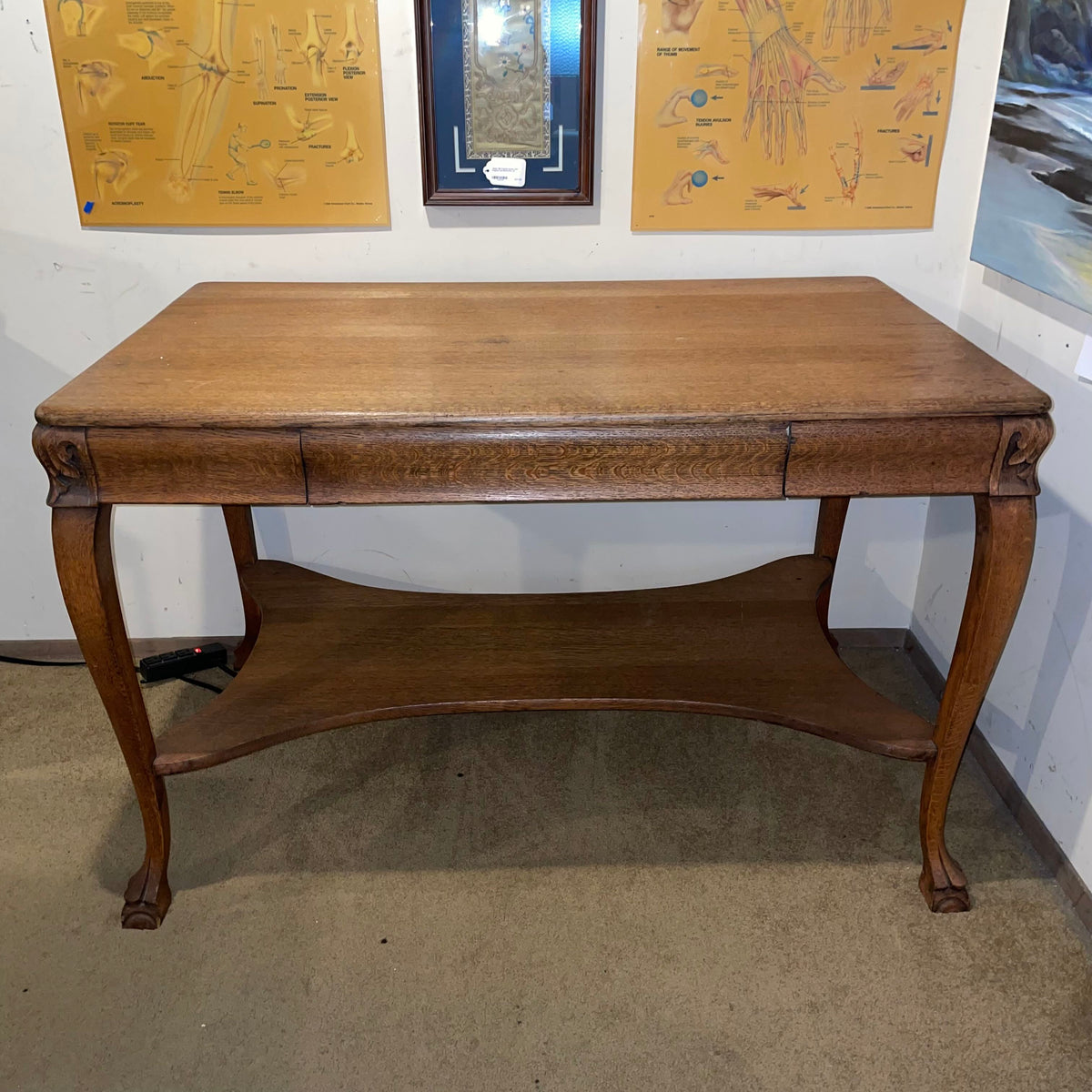 Larkin Oak One Drawer Table with Claw Feet