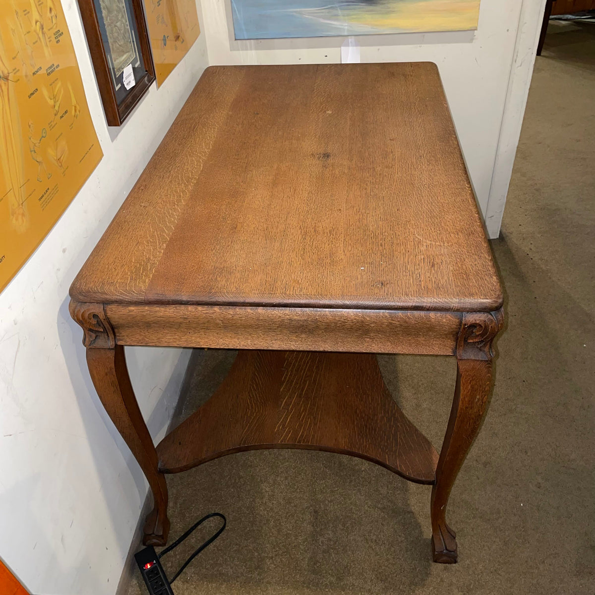 Larkin Oak One Drawer Table with Claw Feet