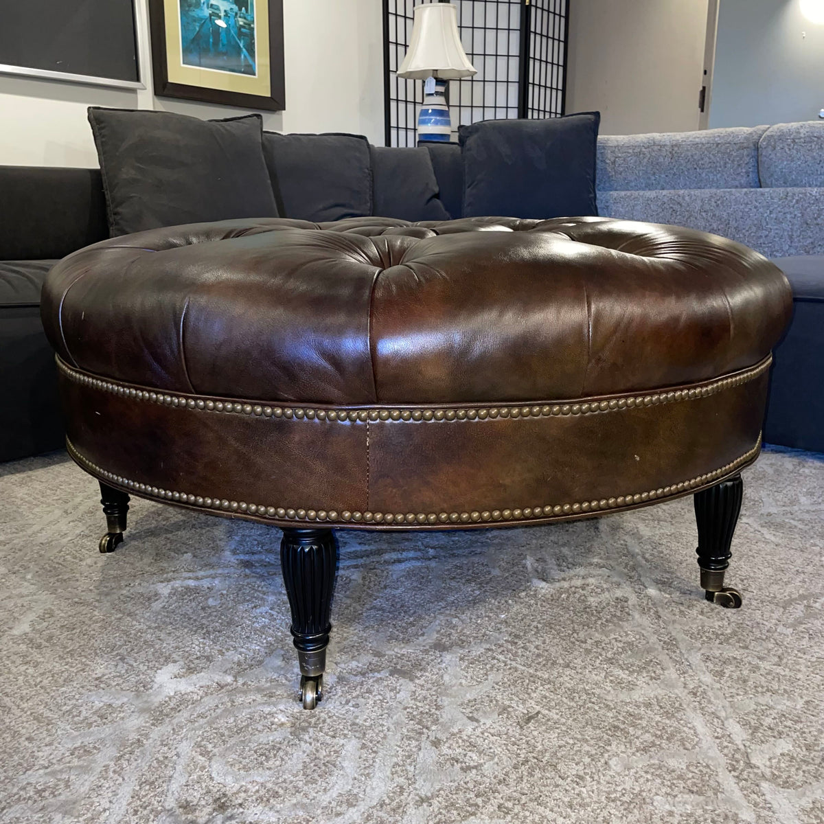 Leather Tufted Round Ottoman U OTTOMANS