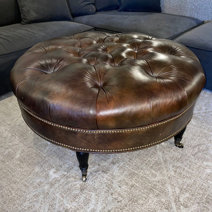 Leather Tufted Round Ottoman U OTTOMANS