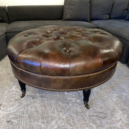 Leather Tufted Round Ottoman U OTTOMANS
