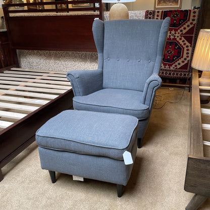 IKEA Wing BackGrey Accent Chair and Ottoman