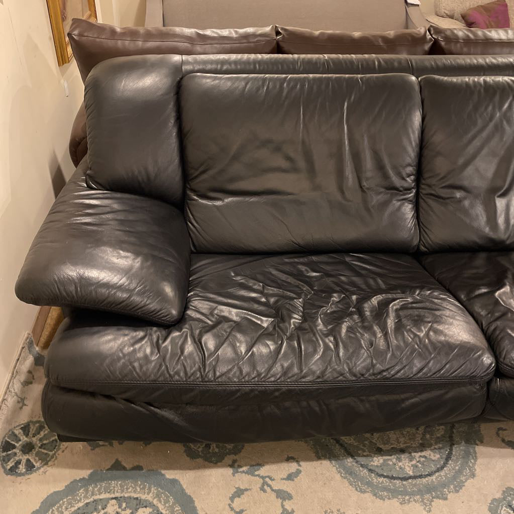 Contemporary 2 Seat Black Leather Sofa
