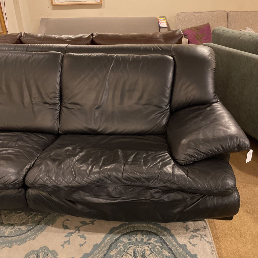 Contemporary 2 Seat Black Leather Sofa
