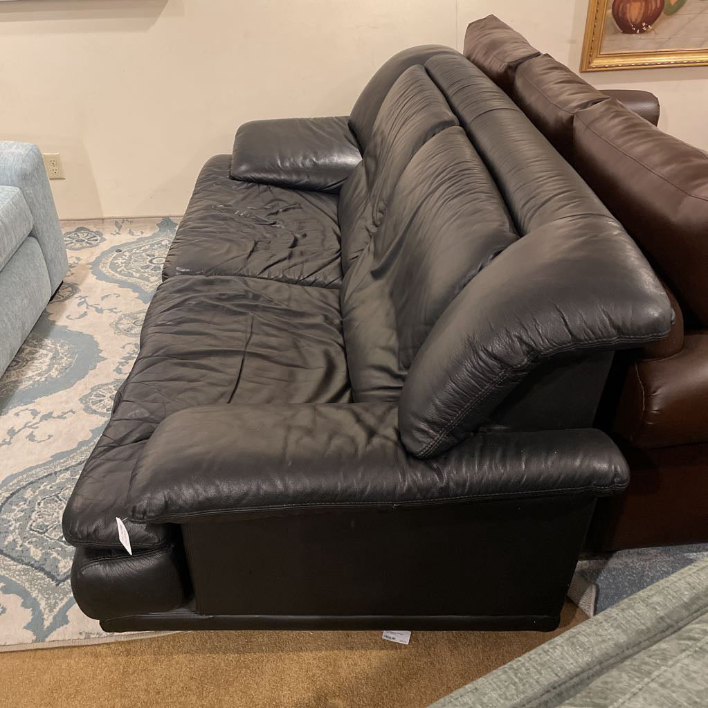 Contemporary 2 Seat Black Leather Sofa