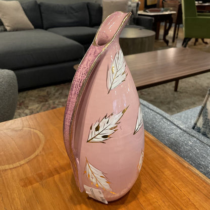 Pink with White and Gold Leaves Pottery AS IS Picher/Italy(Bitossi?)