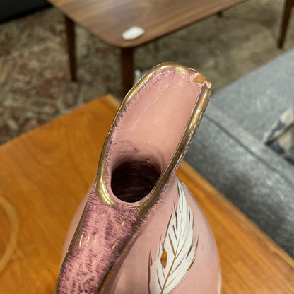 Pink with White and Gold Leaves Pottery AS IS Picher/Italy(Bitossi?)