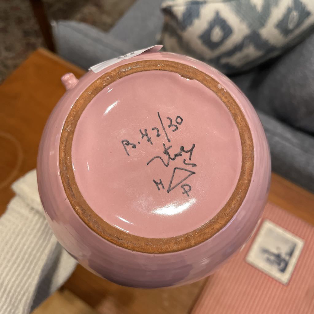 Pink with White and Gold Leaves Pottery AS IS Picher/Italy(Bitossi?)