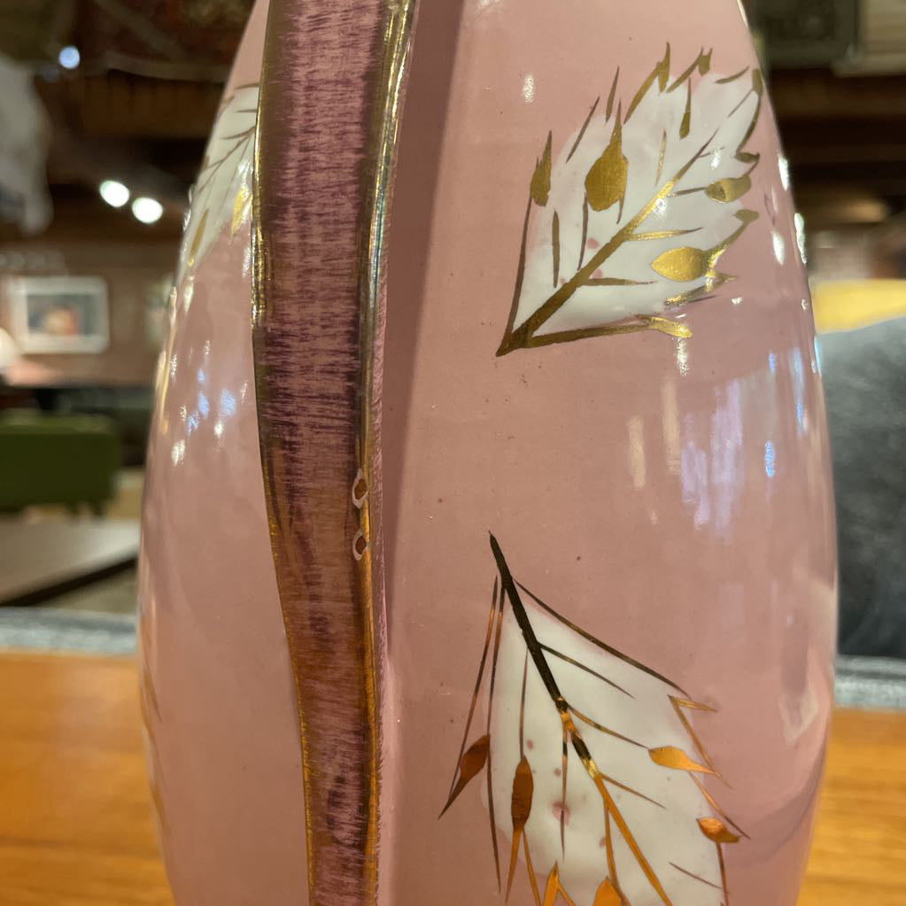 Pink with White and Gold Leaves Pottery AS IS Picher/Italy(Bitossi?)