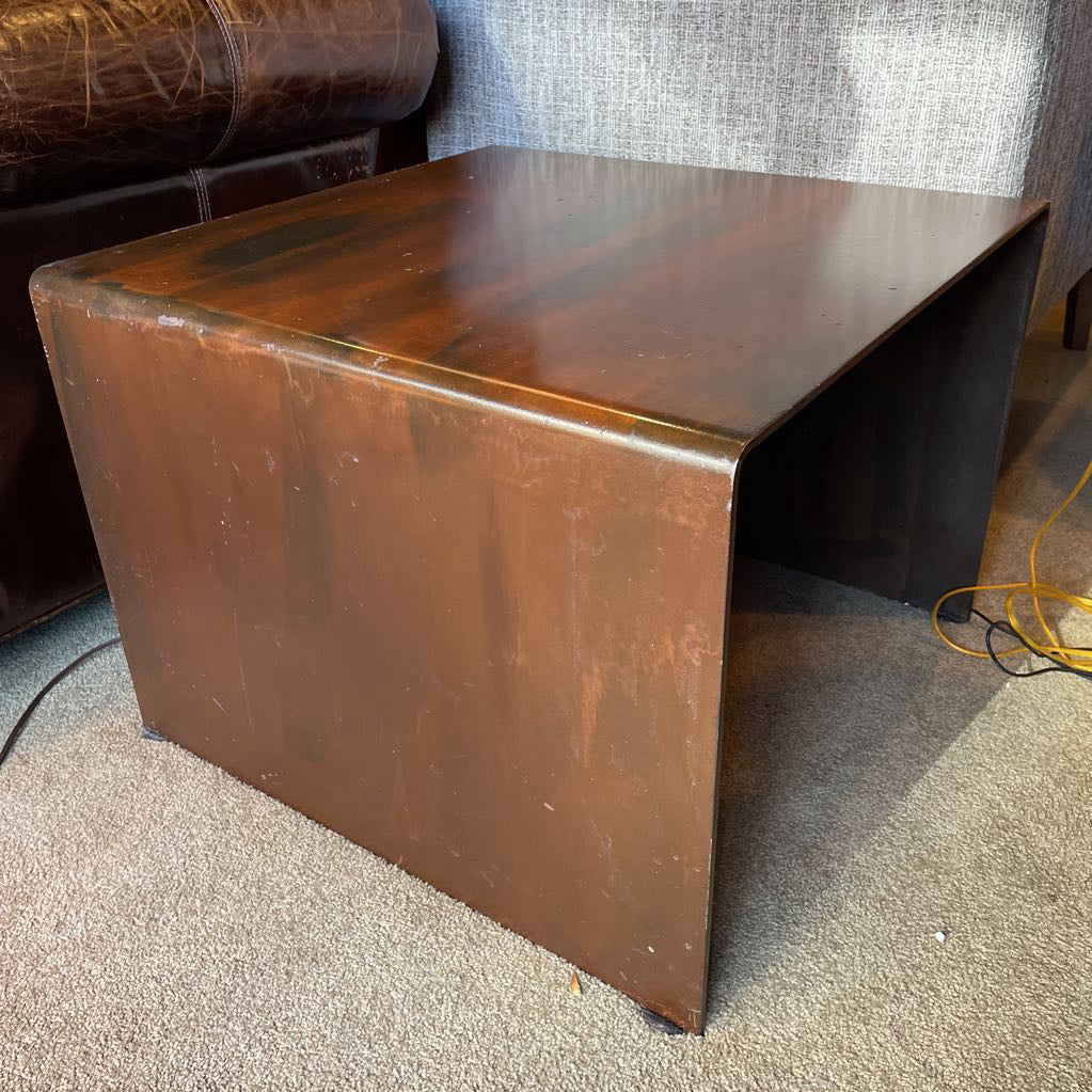Distressed Scrap Metal Bent Square ccent Table