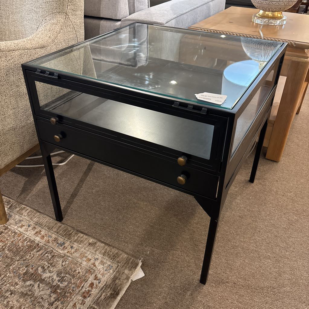 West Elm Glass Display Iron Side Table