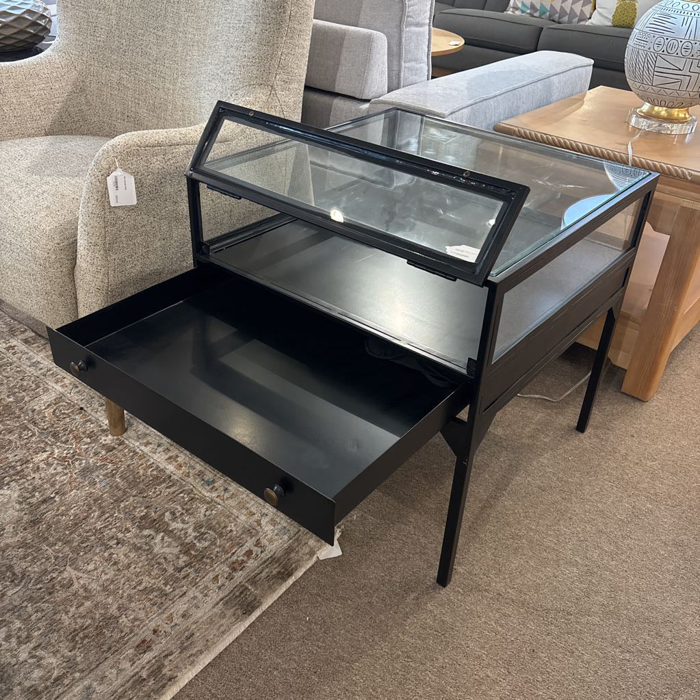 West Elm Glass Display Iron Side Table