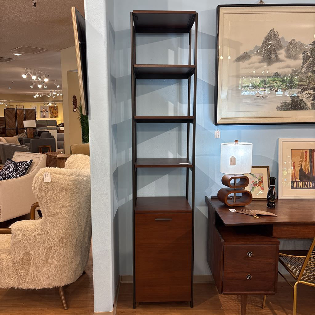 West Elm Dark Walnut Narrow Bookcase w/ Cabinet