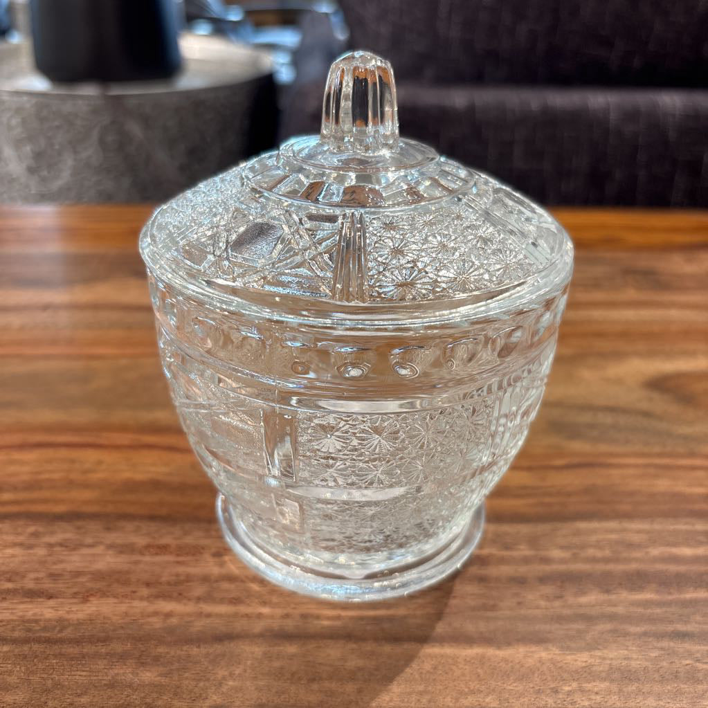 Vintage Geometric Pattern Glass Candy Dish