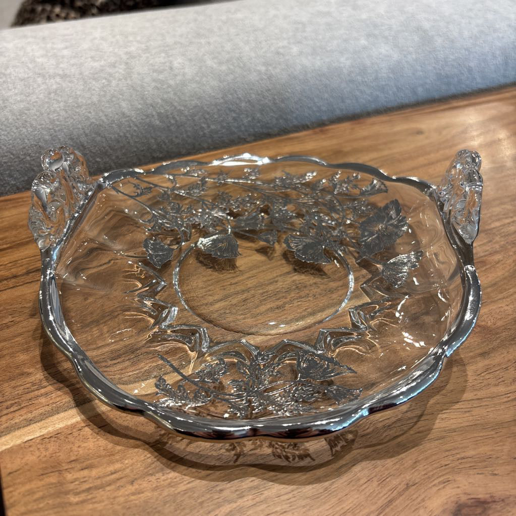 Vintage Silver Overlay Glass Dish