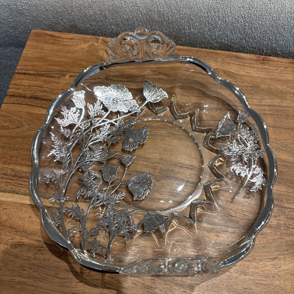 Vintage Silver Overlay Glass Dish