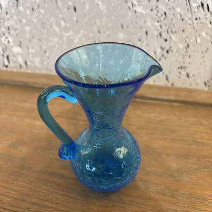Vintage Blue Crackle Small Glass Pitcher