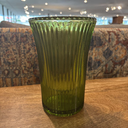 Green Glass Ribbed Vase